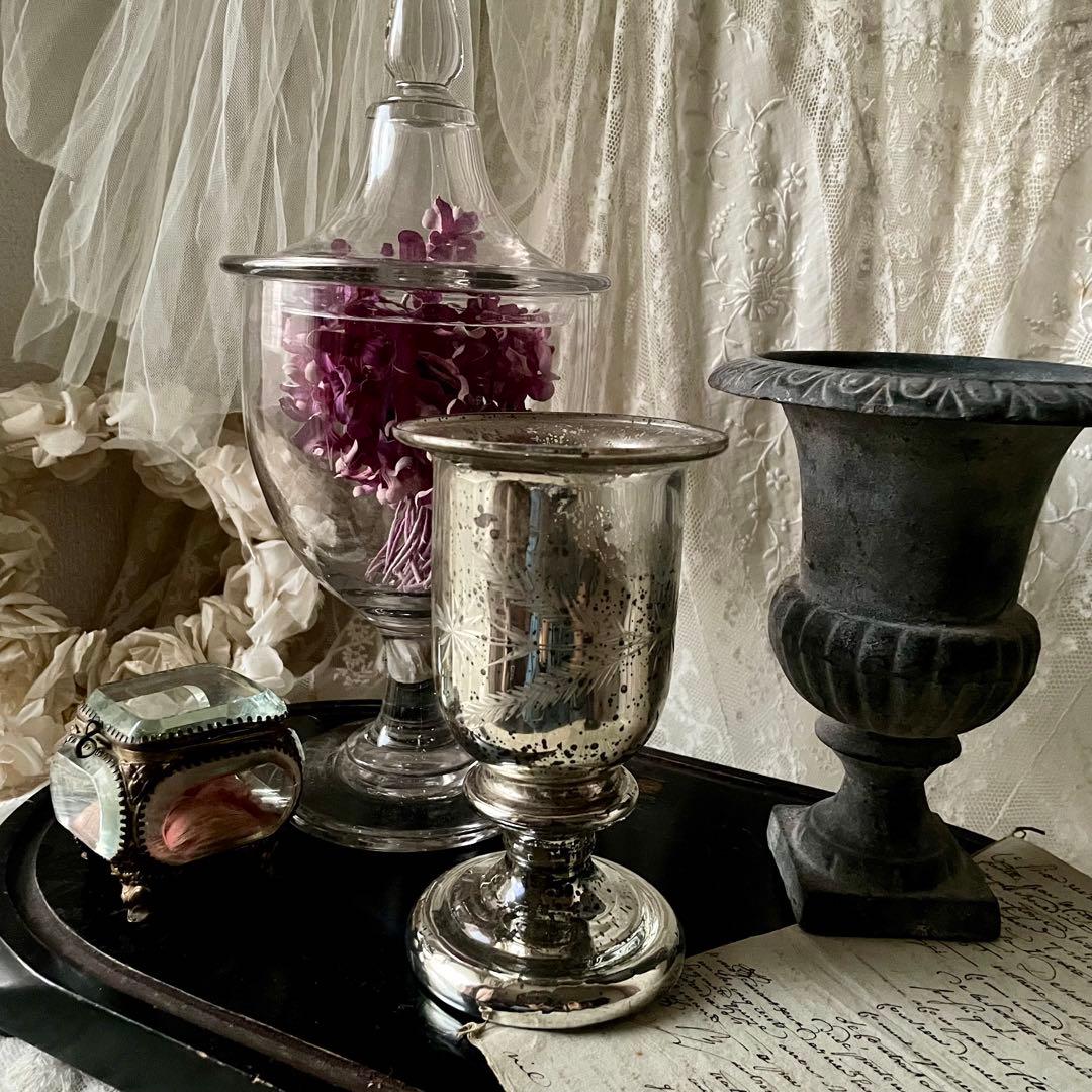 大きなメルキュリーグラス　キャンドルホルダー　フランスアンティークヴィンテージ