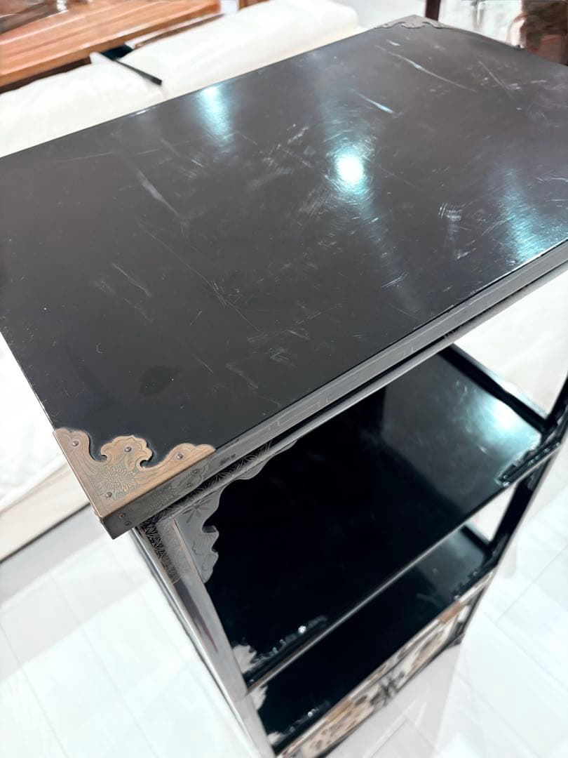 飾り棚 和製ビンテージ 花梨 カリン材 螺鈿 ラデン 象嵌 美しい 茶棚