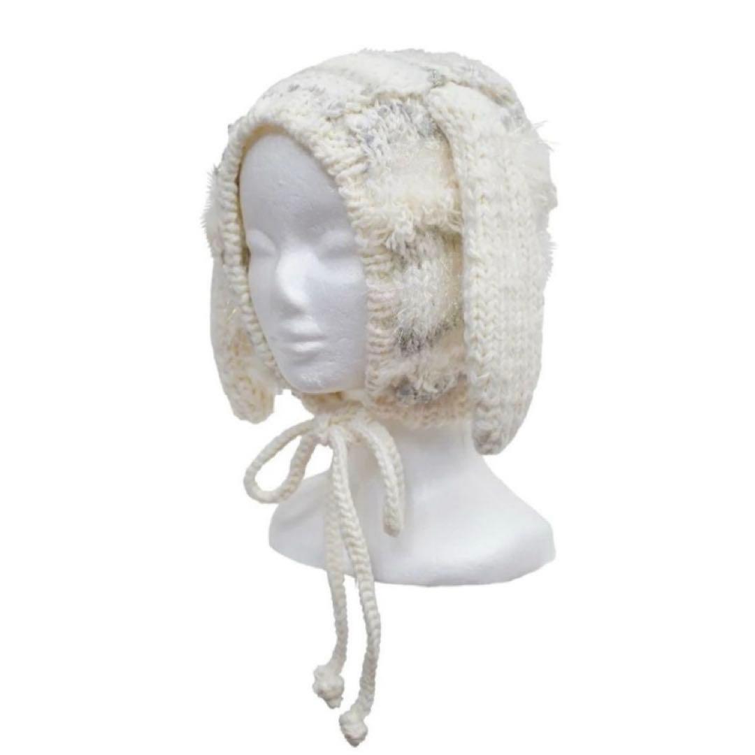 レディースウェア rurumu: usa-mimi knit cap white