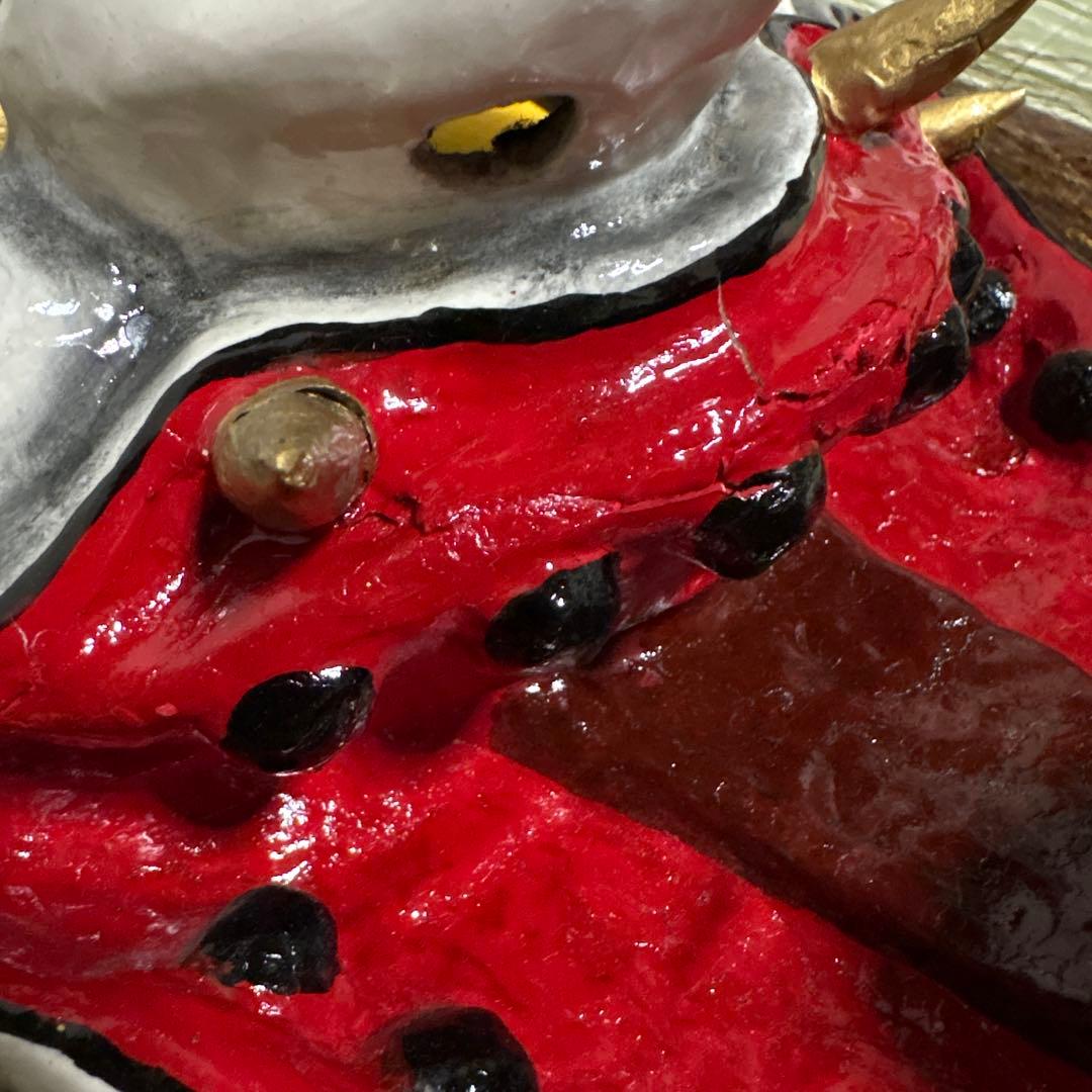 石見神楽面　般若　大　鬼　男　お面　能面　壁掛け　般若　角　置物　レトロ　工芸品