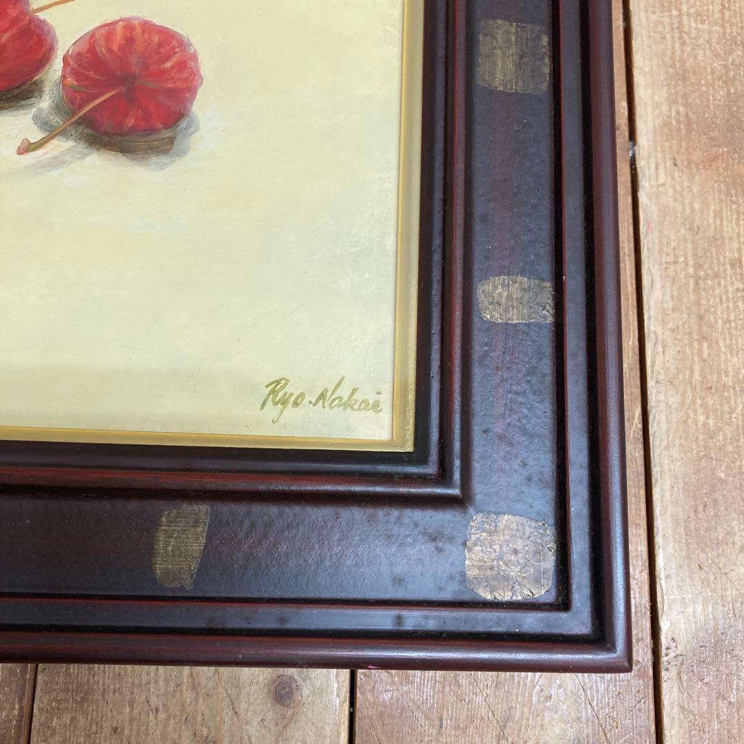 【真作】中井亮「ほおずき」油彩画 F3号程度 サイン有 額装済み 静物画