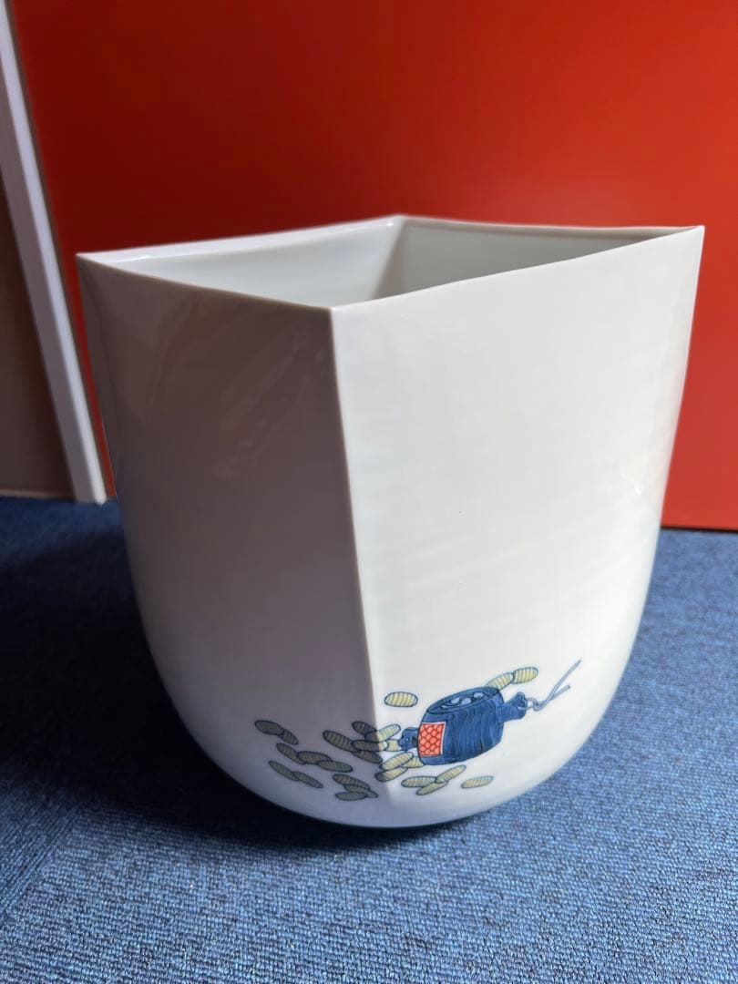 1073 藤井朱明作　色絵人物　花瓶　花生　未使用