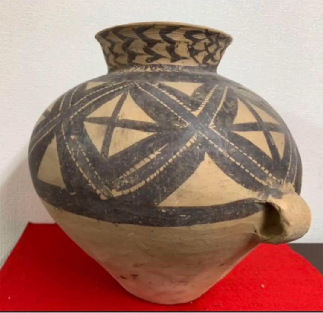 彩陶 【中国彩陶双耳大壷 アンダーソン土器/出土品】紀元前五千年　共箱Y07