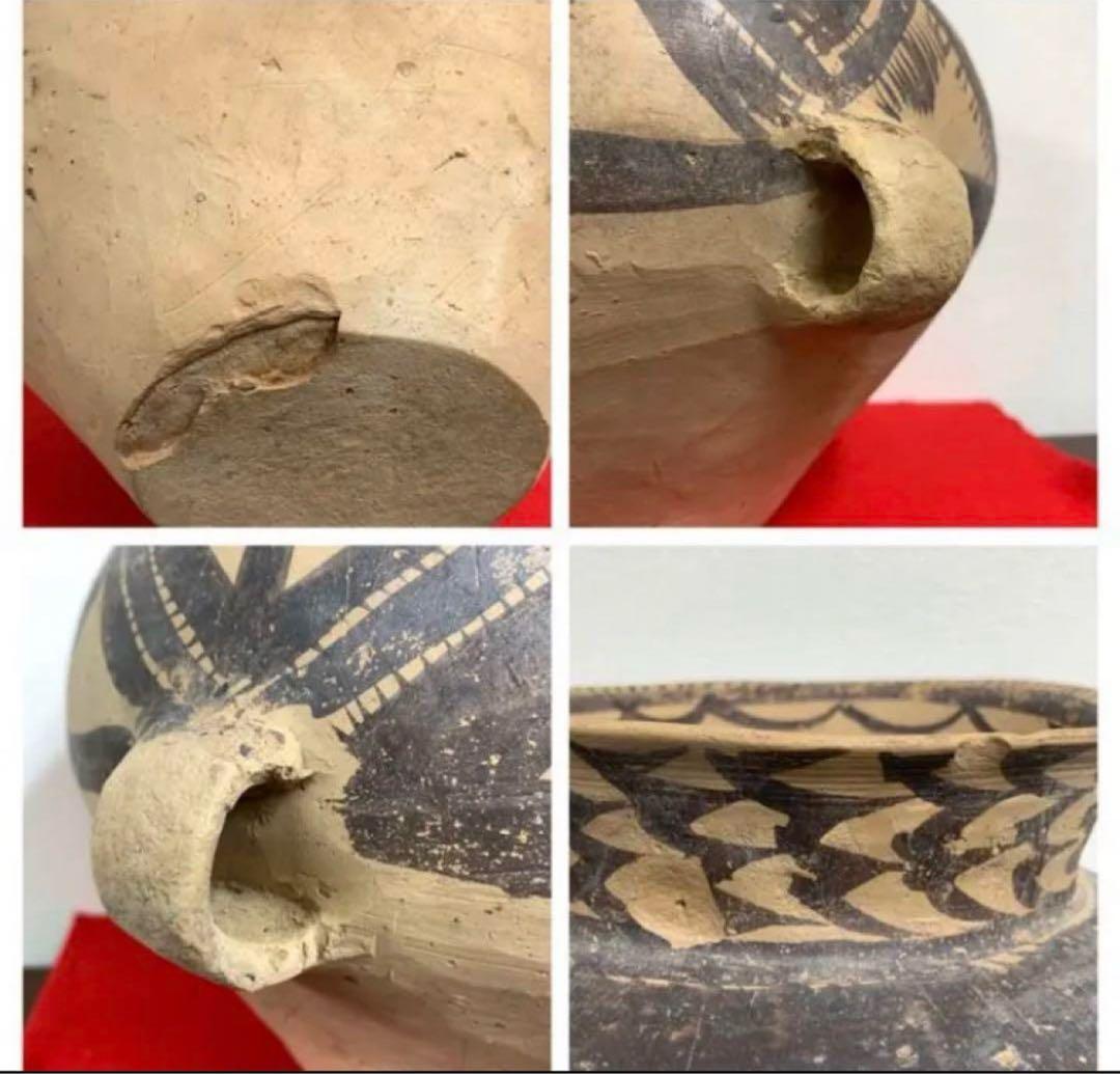 彩陶 【中国彩陶双耳大壷 アンダーソン土器/出土品】紀元前五千年　共箱Y07