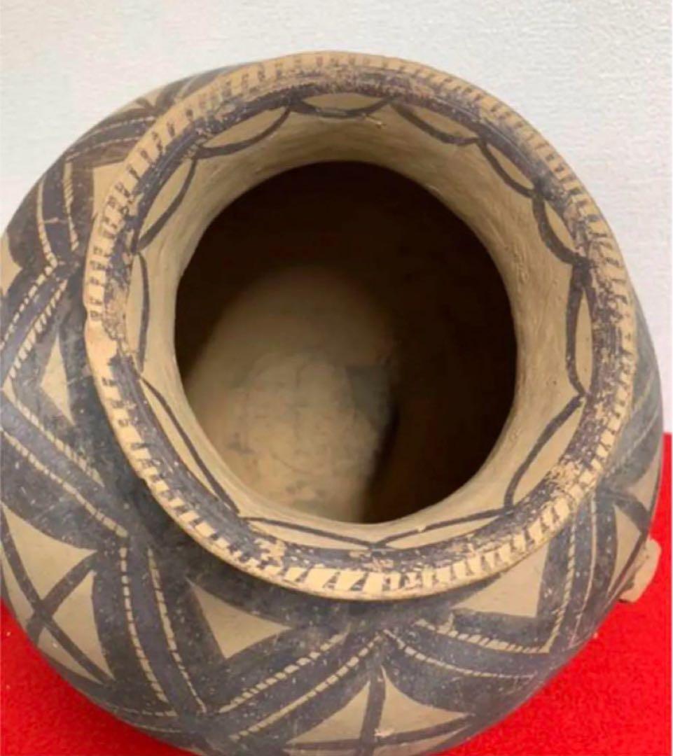彩陶 【中国彩陶双耳大壷 アンダーソン土器/出土品】紀元前五千年　共箱Y07