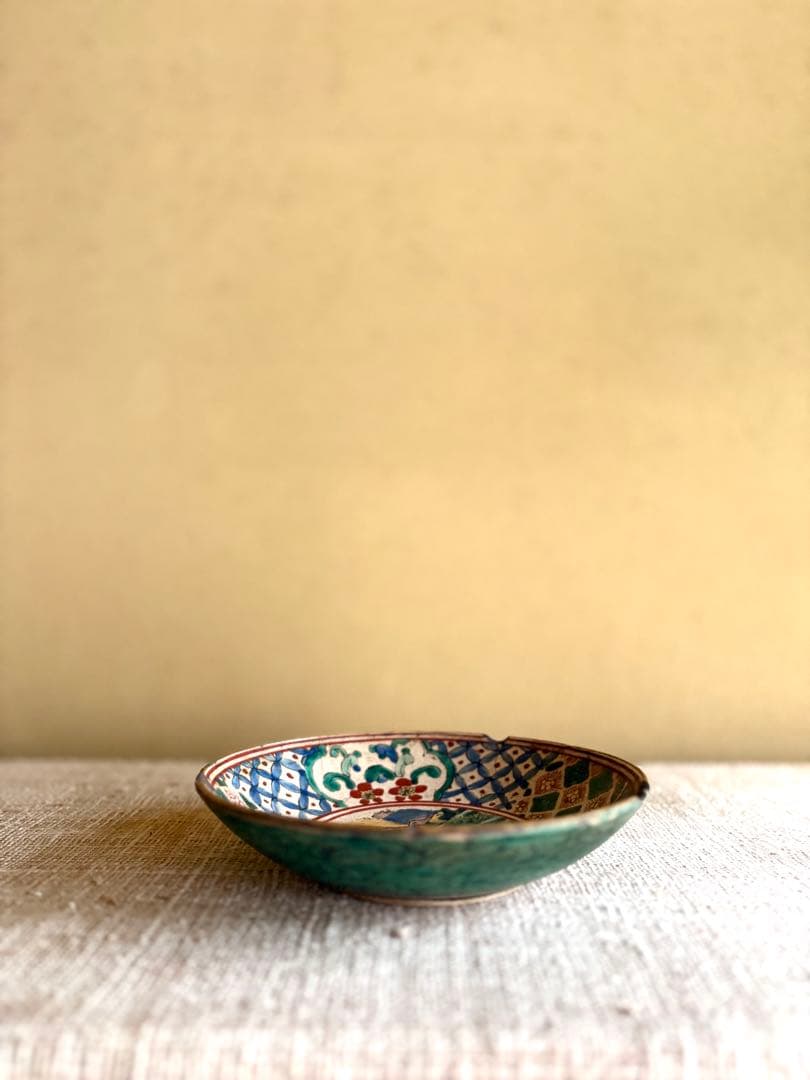 古九谷焼【骨董品/幕末】希少 色絵 山水花紋 深皿 深鉢 青九谷 古美術