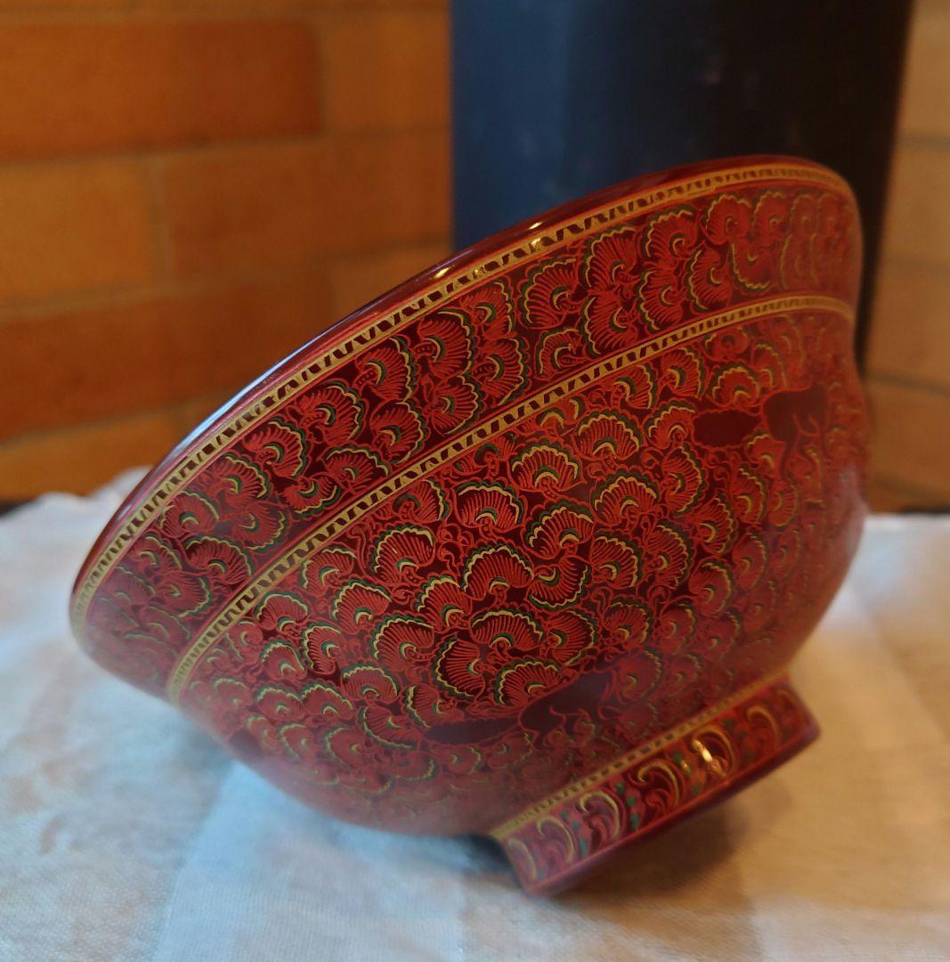 美術漆器　鳥獣蒟醤　きんま　アンティーク　細密　漆塗り　タイ・ミャンマー