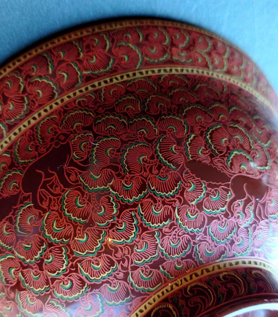 美術漆器　鳥獣蒟醤　きんま　アンティーク　細密　漆塗り　タイ・ミャンマー