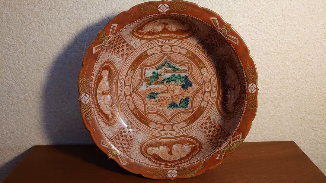 九谷焼　赤絵　宮本屋窯　飯田屋　金彩　龍紋　小紋　　角福　江戸期　蔵出し　１客