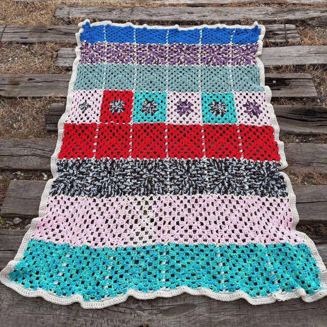 【USA vintage】グラニーブランケット スクエアモチーフ アメリカ