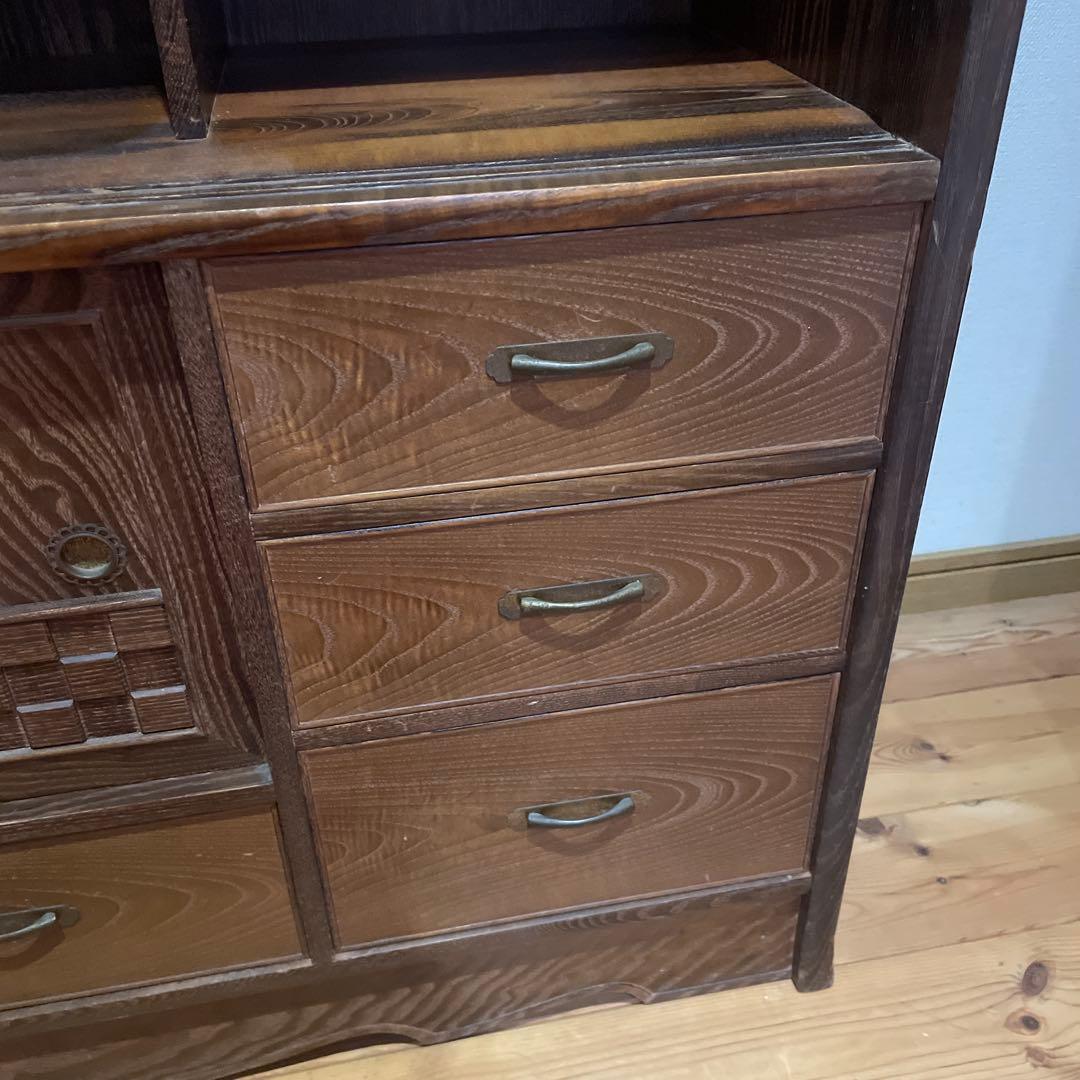 茶箪笥　桑材　木製ガラス扉付き和風収納棚　高さ120cm 食器棚