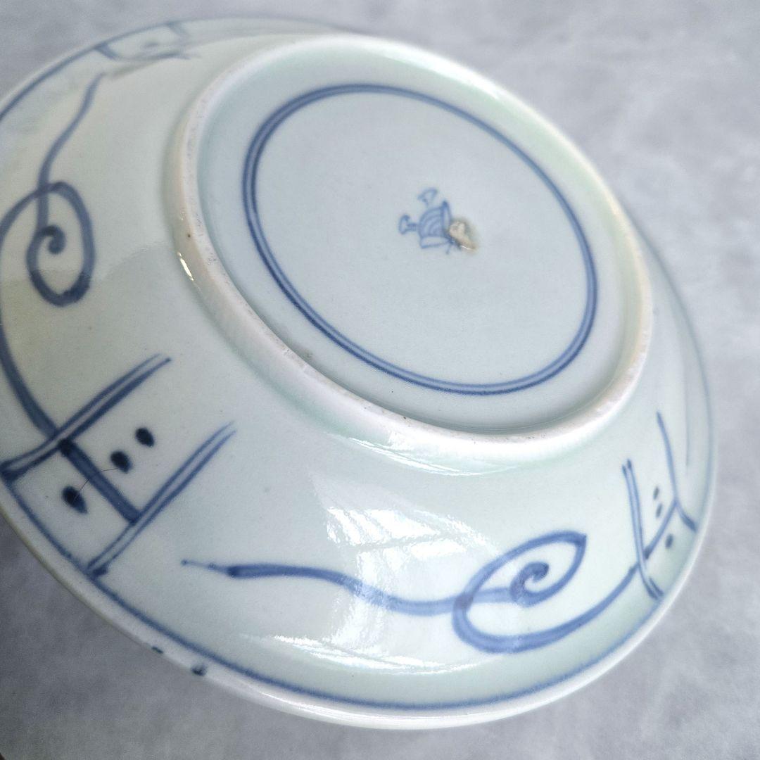 古伊万里　染付　五寸皿　江戸時代　骨董　アンティーク　碁盤　宝尽くし　金継ぎ