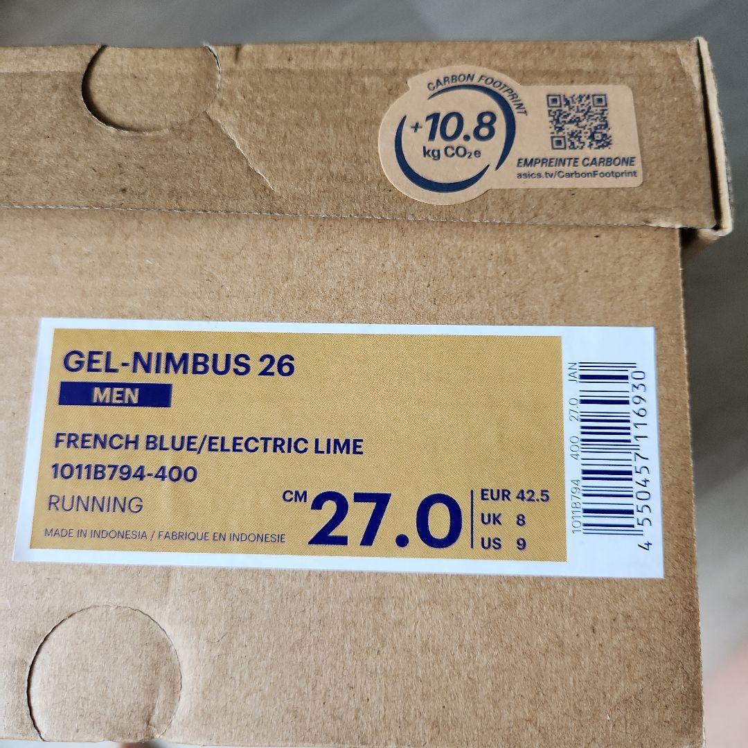 【未使用 27cm】ASICS　 GEL-NIMBUS 26 ネイビー/ライム