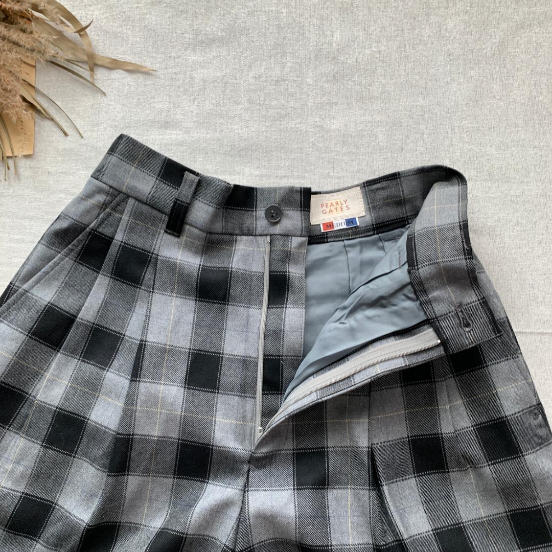新品タグ　パーリーゲイツ　ショートウールパンツ　チェック柄　M　撥水加工　ゴルフ