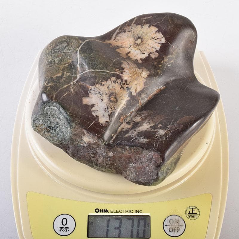 天然石　鑑賞石　菊花石　置物　重さ約1370g　V　R8681