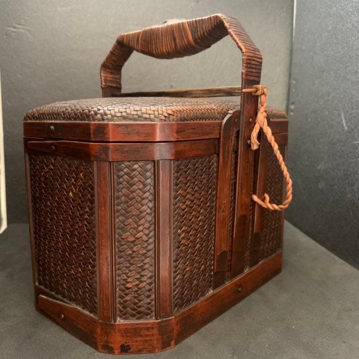 中国 竹細工 藤編 提籃 藤 煎茶提籃 竹籠   野点籠  手提げ篭 茶道具