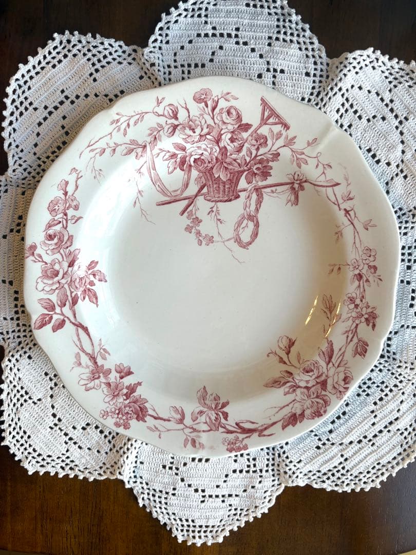 フランスアンティーク　ディナープレート　ローズパニエ　花籠　オリーブ　ジアン　②