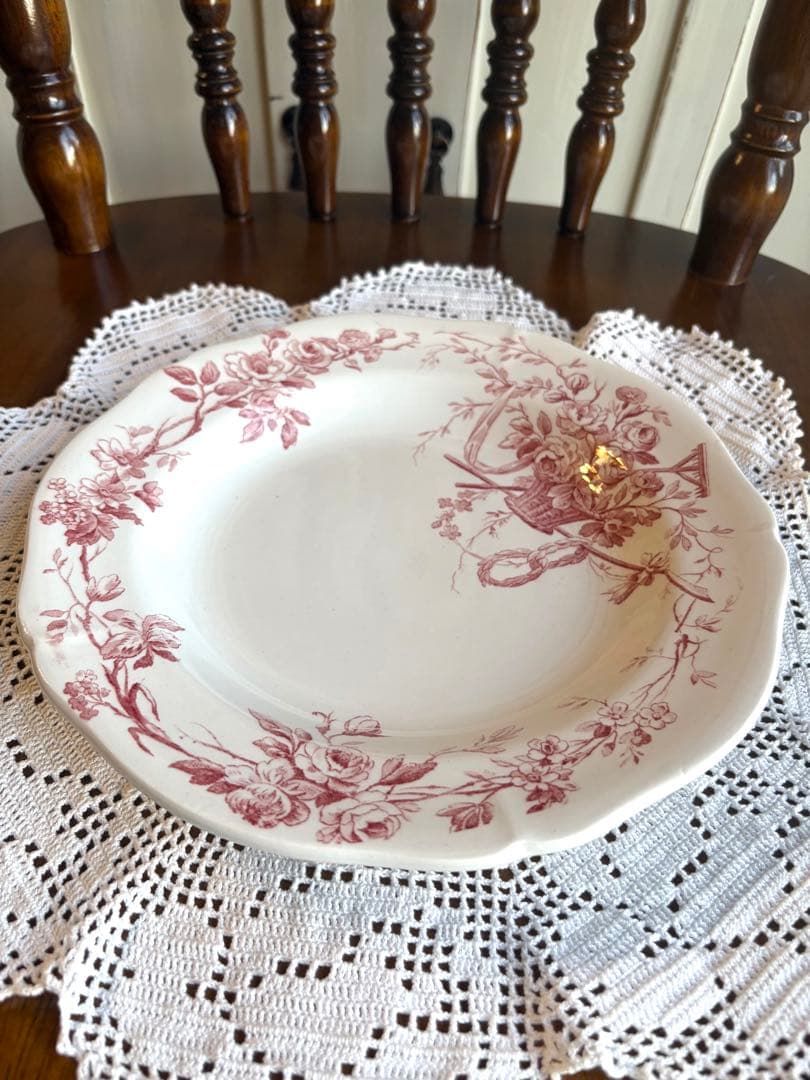 フランスアンティーク　ディナープレート　ローズパニエ　花籠　オリーブ　ジアン　②