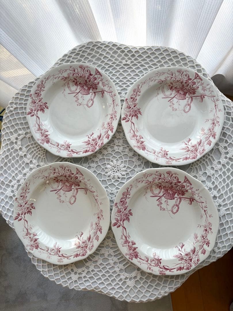 フランスアンティーク　ディナープレート　ローズパニエ　花籠　オリーブ　ジアン　②