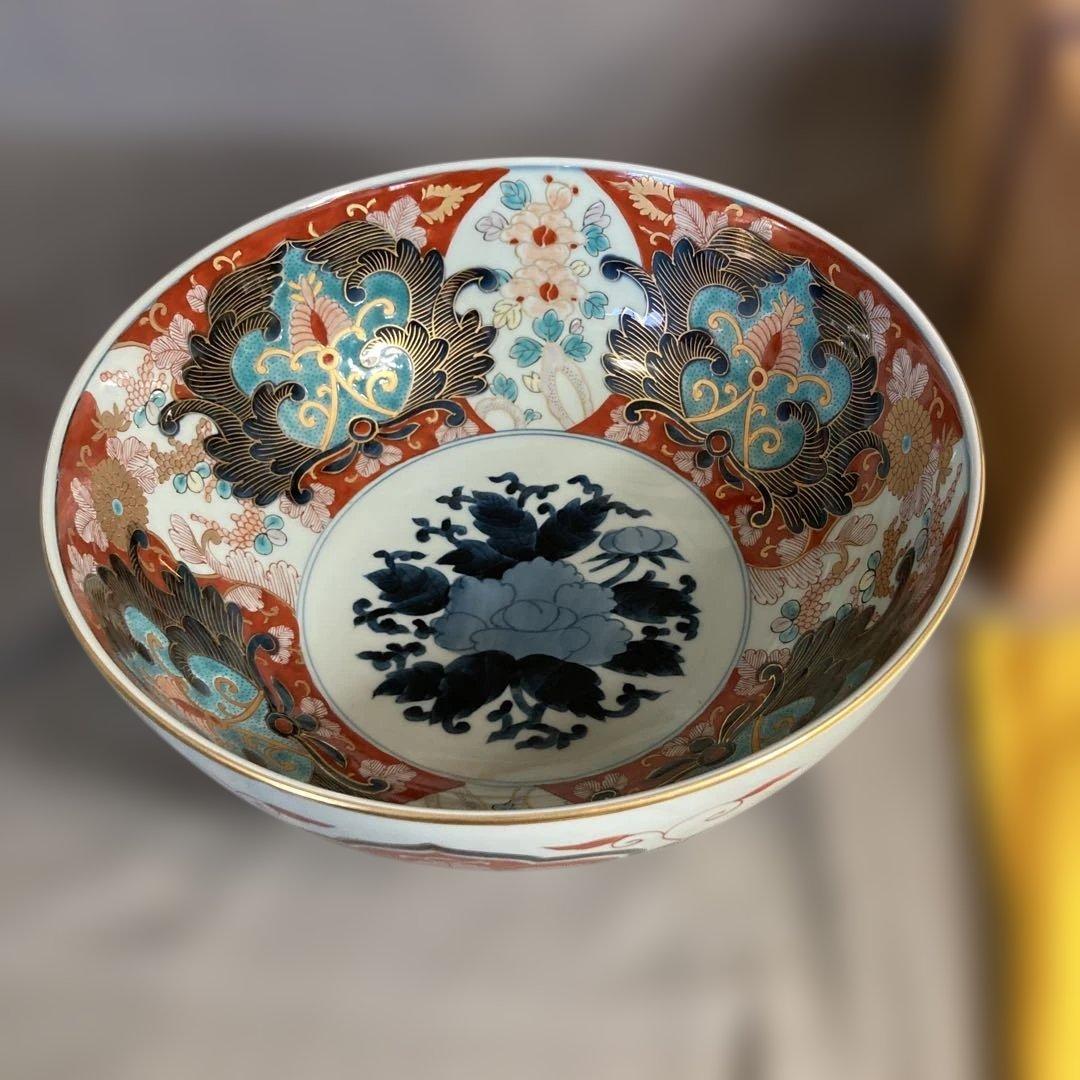 【古伊万里文】古伊万里の伝統　有田古伊万里文　染錦四方花絵牡丹見込文　大深鉢