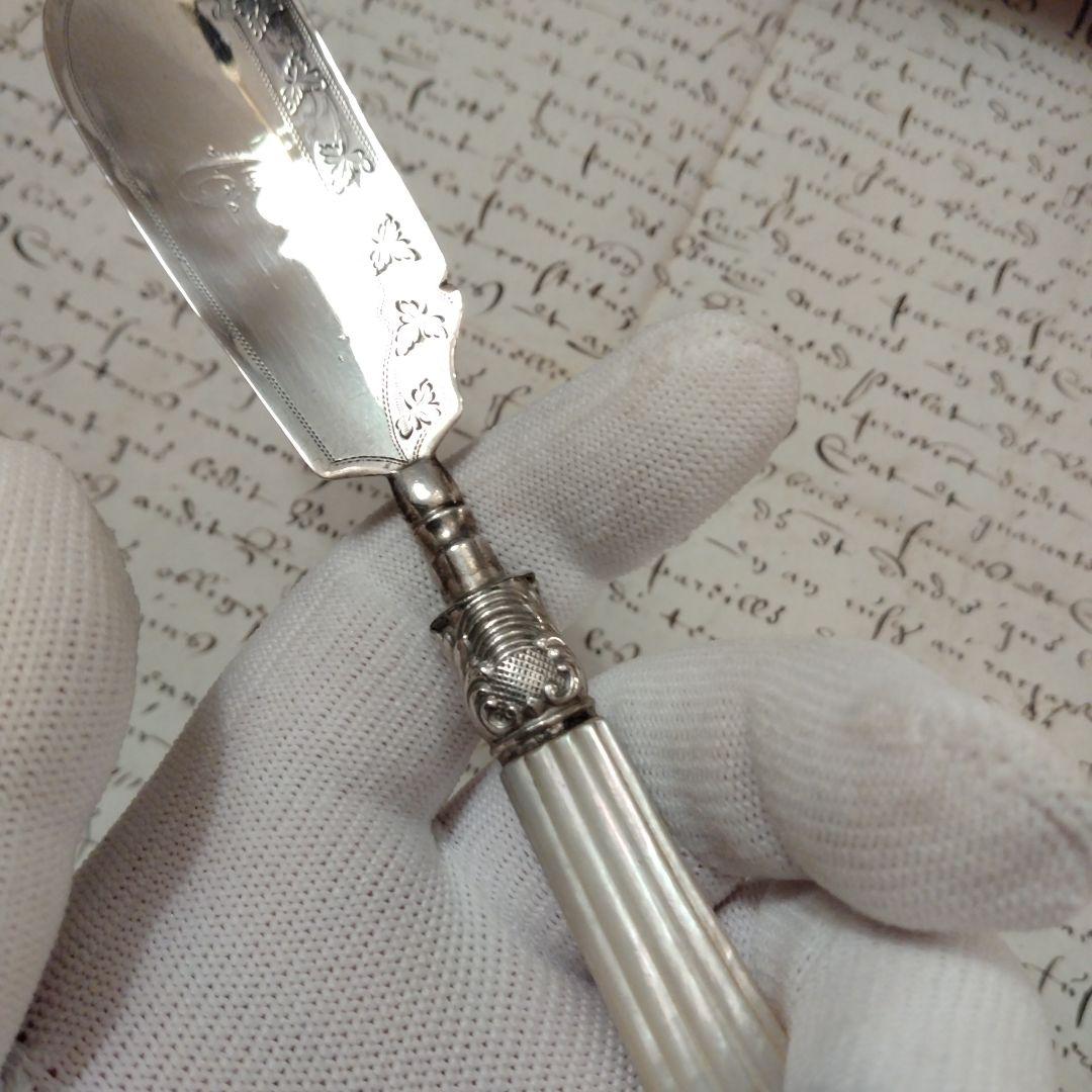 最終値下げ　純銀　ジョージアン　バターナイフ マザーオブパール　1824年