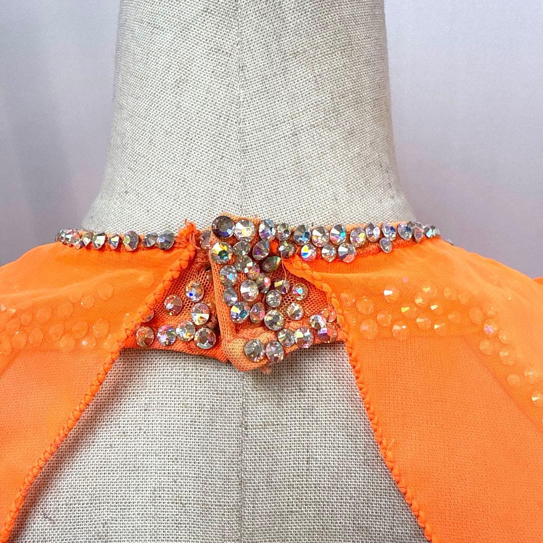 Y5931★S ネオンオレンジ スワロミックス ラテンドレス 社交ダンス