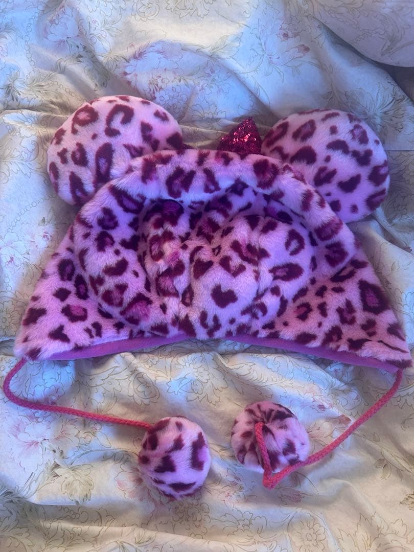 ディズニー ヒョウ柄 ファンキャップ ピンク ミニー リボン レオパード柄