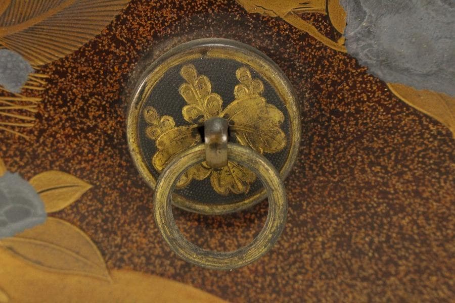 名品 岩庭草花蒔絵 時代 文箱 内 刺繍貼 美品(K-YC576)