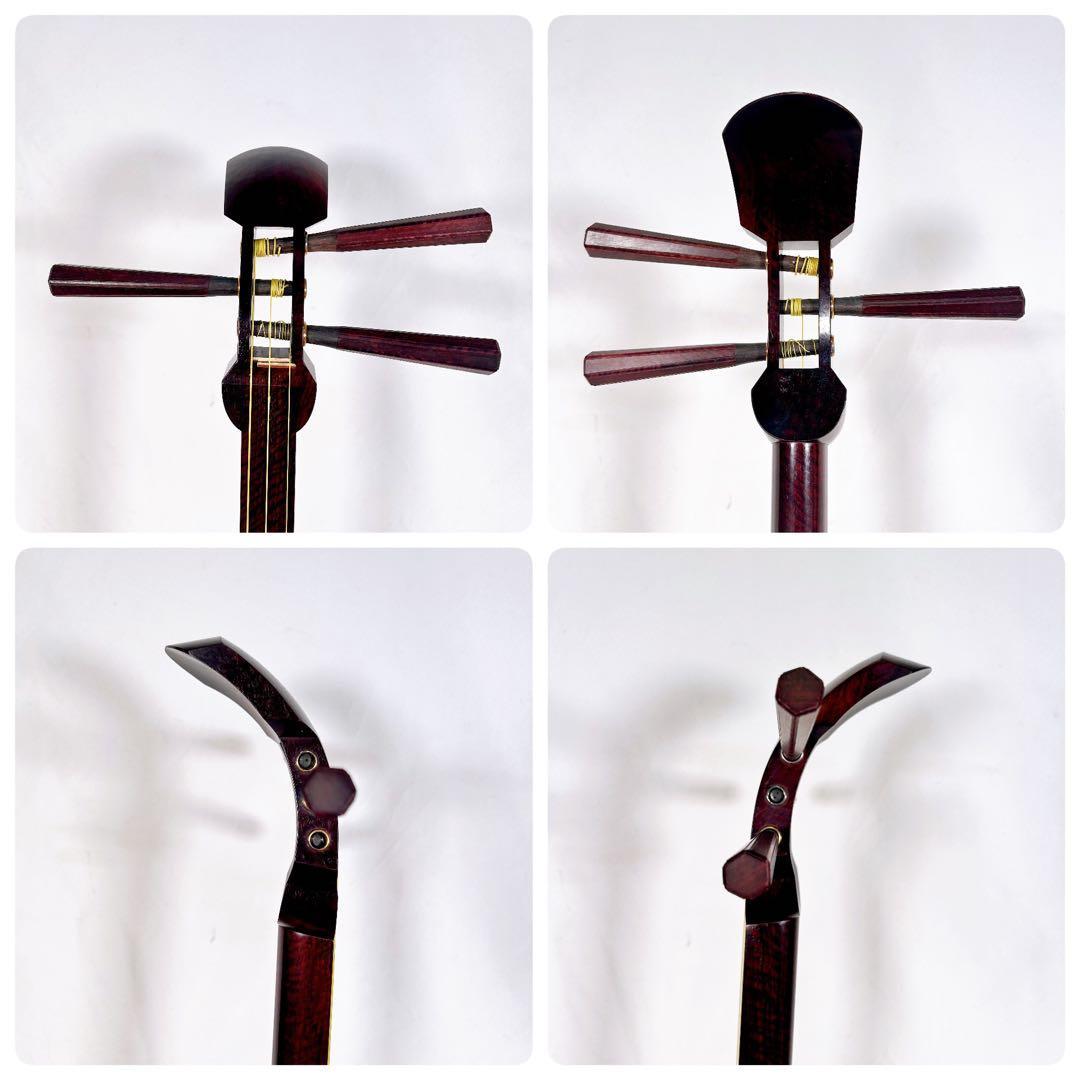 【希少】長唄三味線　中棹　紅木　金細　綾杉胴　K18刻印あり　トチあり　二本溝