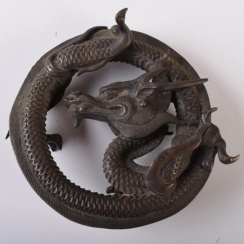 中国　古銅　龍　紙鎮　墨床　蓋置　置物　T　R8206