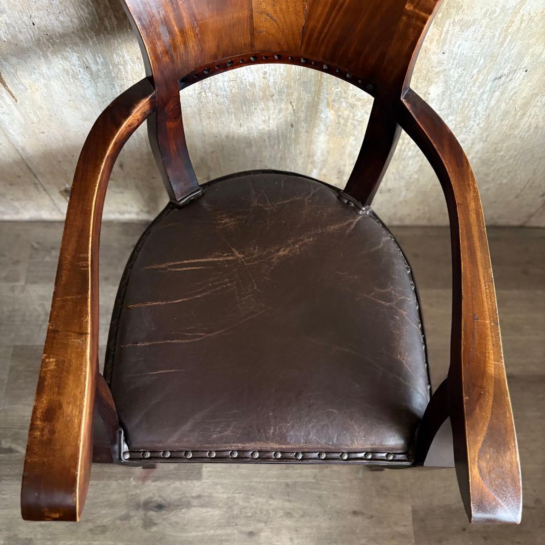 エスニックスタイル　レザーシート アームチェア ヴィンテージ　②
