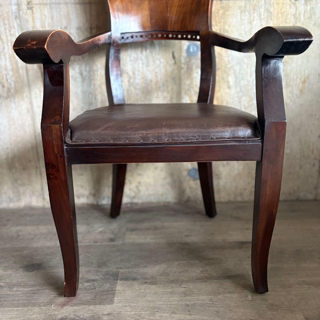 エスニックスタイル　レザーシート アームチェア ヴィンテージ　②