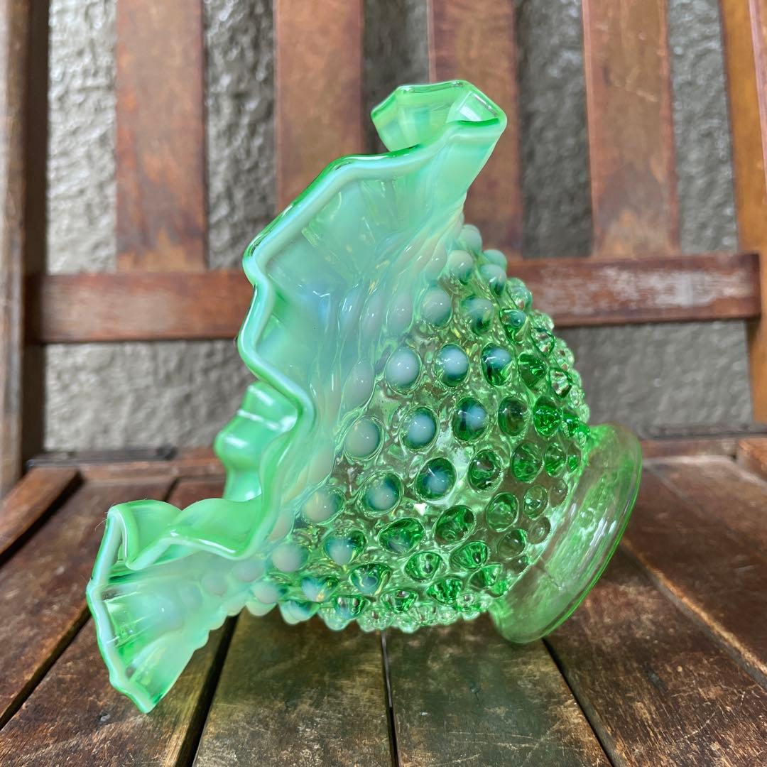 50s オールドフェントンFenton グリーンオパールセントガラスアンティーク