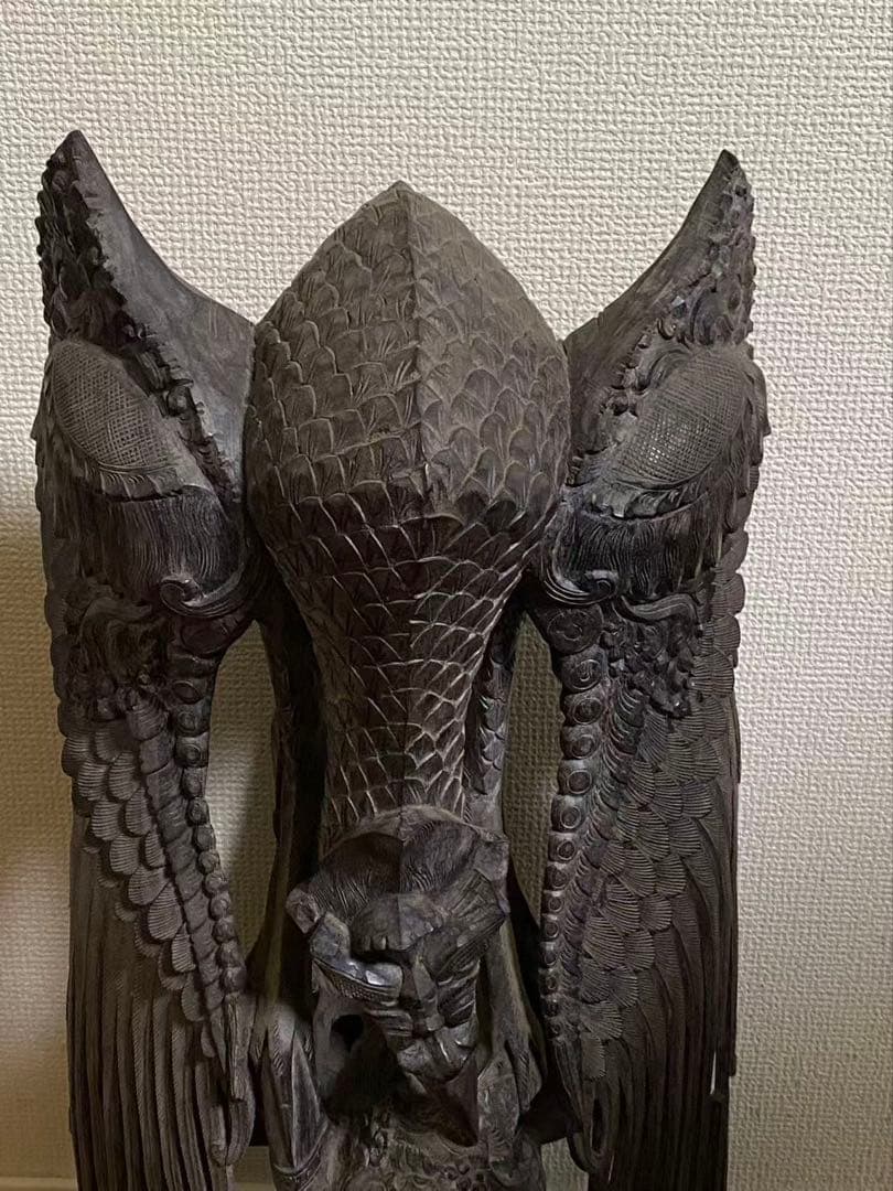 黒檀木彫り檀木彫り 希少中古シュヌ神バリ 置物高62.5cmx30cm重9kg