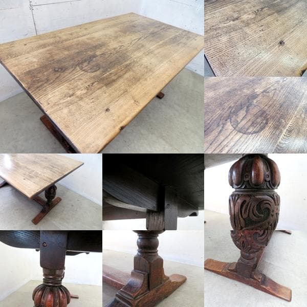 イギリスアンティーク■無垢材■リフェクトリーテーブル■オーク■バルボスレッグ