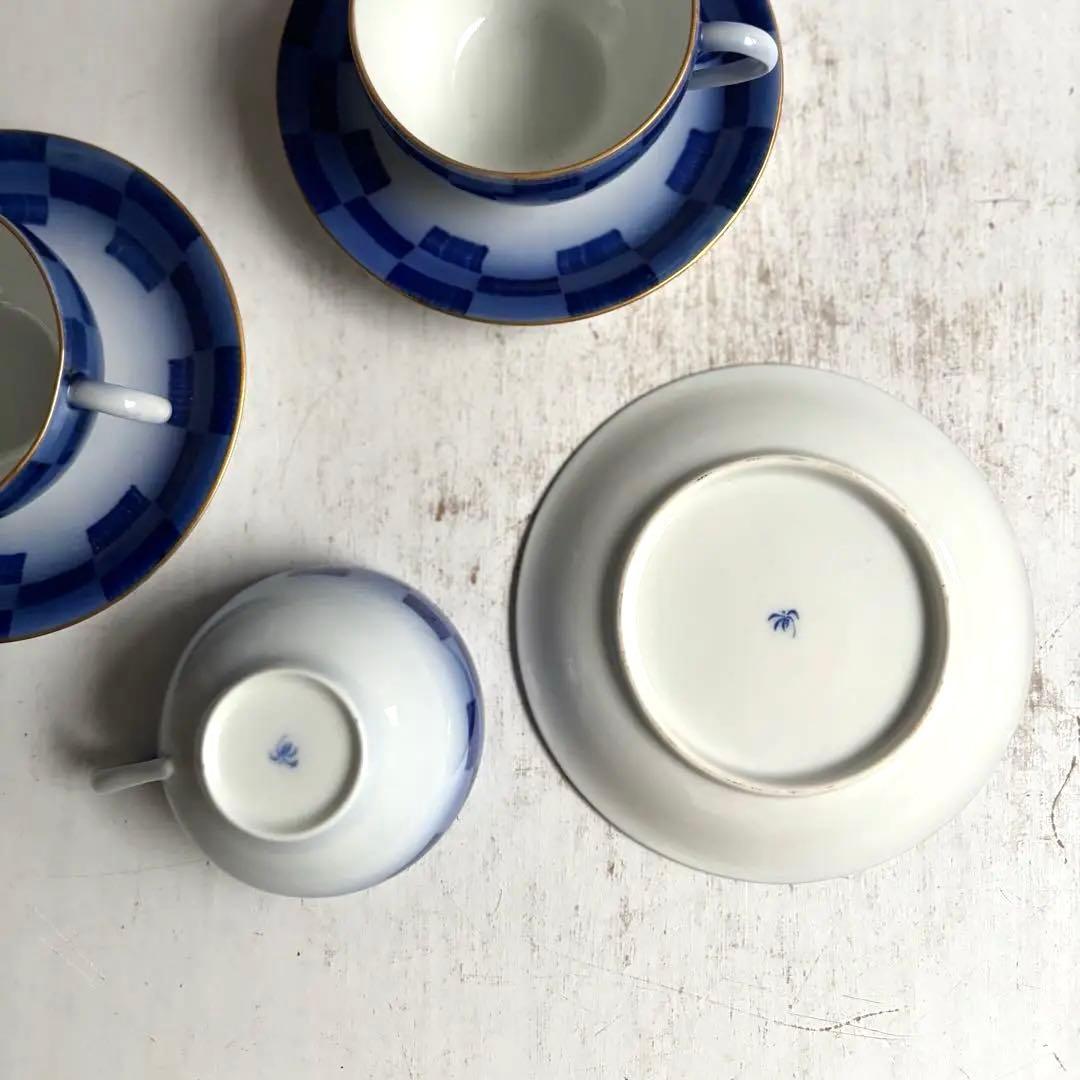 850 香蘭社 オールド香蘭社 市松文カップ&ソーサー 3点組 有田 明治 大正