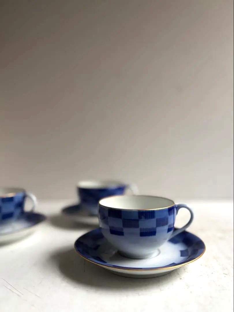 850 香蘭社 オールド香蘭社 市松文カップ&ソーサー 3点組 有田 明治 大正