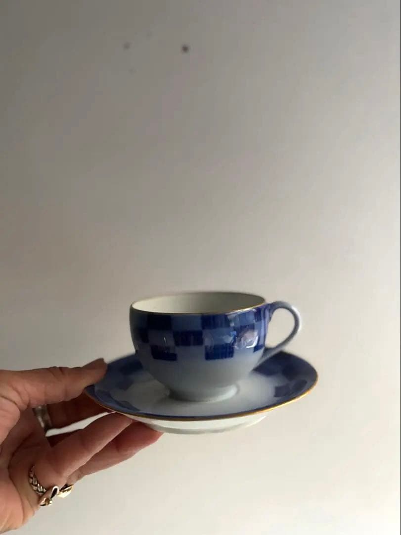 850 香蘭社 オールド香蘭社 市松文カップ&ソーサー 3点組 有田 明治 大正