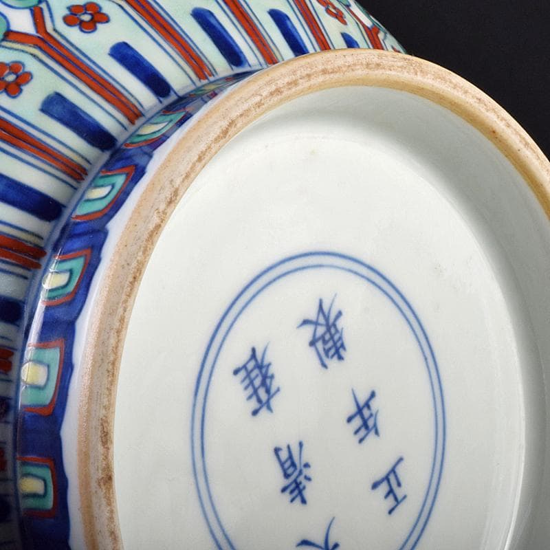 中国　大清雍正年製款　色絵　桃蝙蝠図　花生　時代箱付　M　R7657B