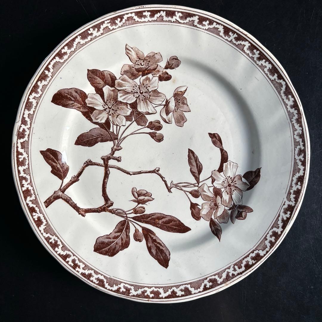 フランスアンティークプレート ブラウン　花柄2枚セット