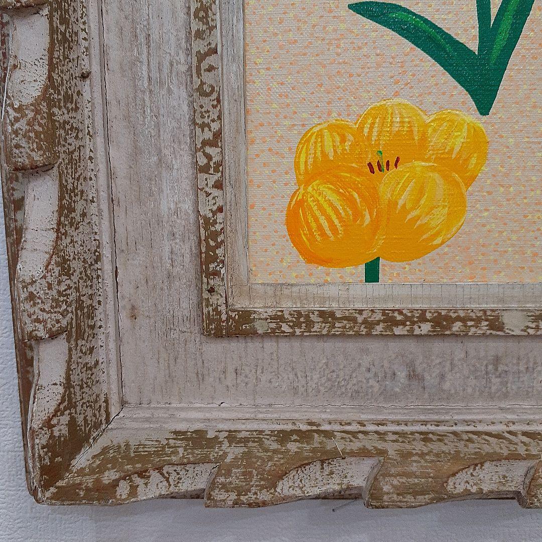 ハッピーチューリップ畑　F10号作品　アンティーク額付き　画家　小楠アキコ作品