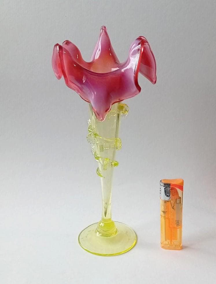 ★G1703★ アンティーク ウランガラス　花瓶　花器　ヨーロッパ