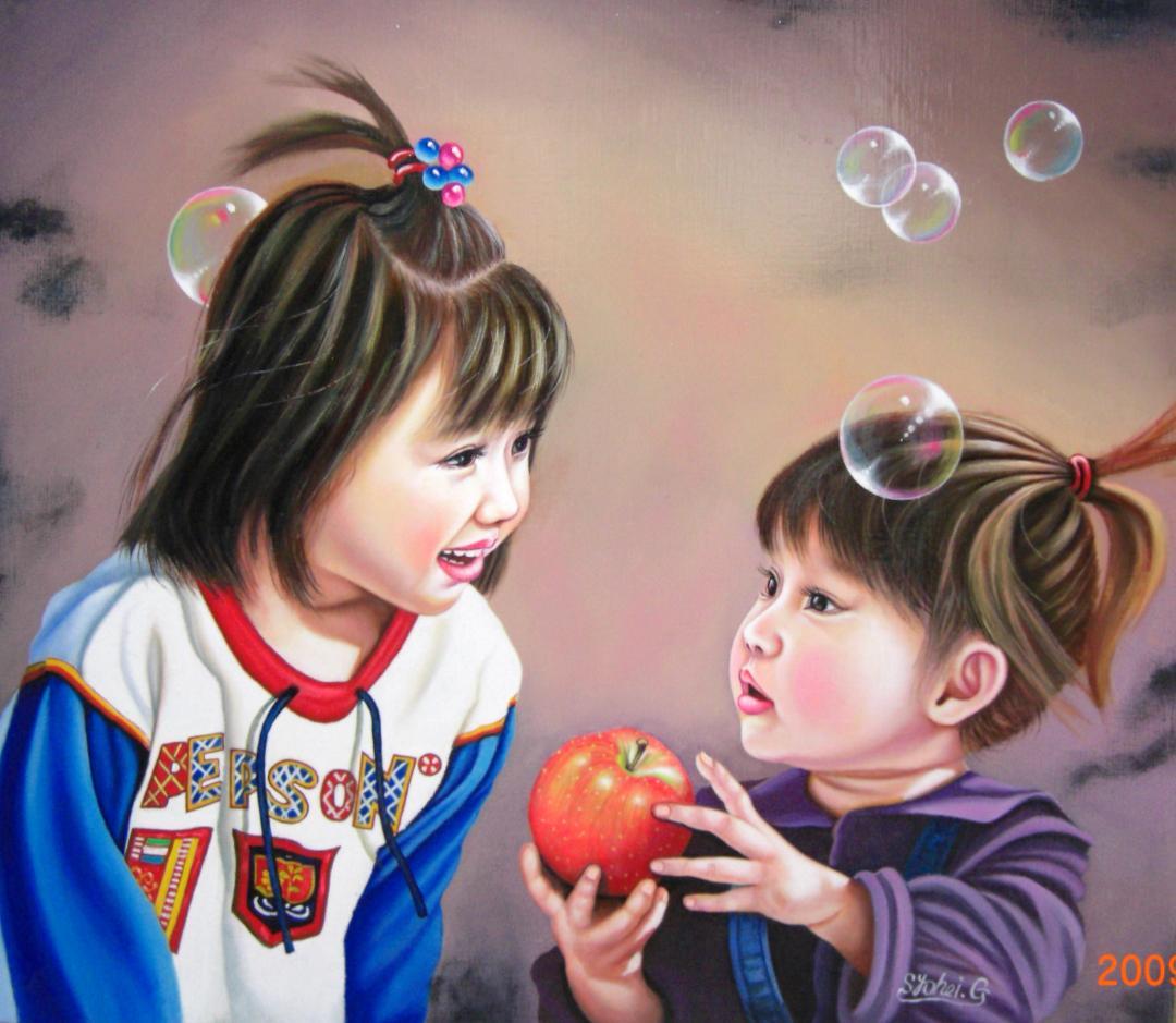 子供たちの笑顔 油彩画 2009年