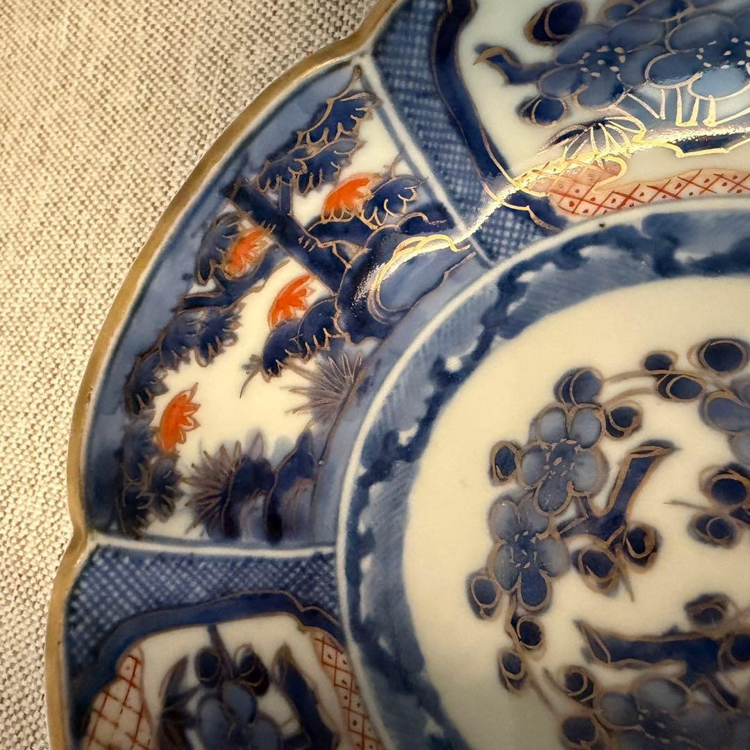 古伊万里　染錦　芙蓉手　松梅　渦福　なます皿　3枚