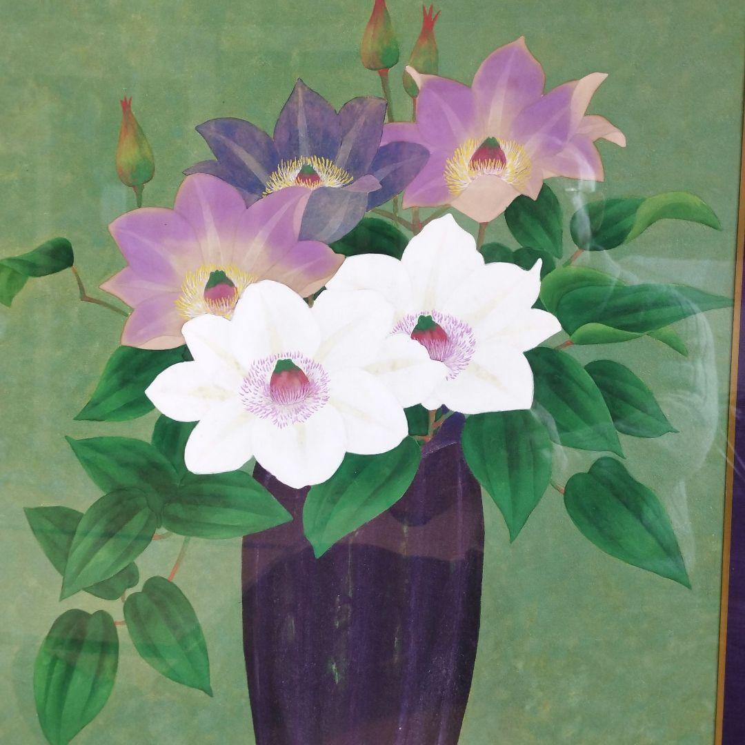 真作　高橋克明　「花」/肉筆・日本画/額入り10号