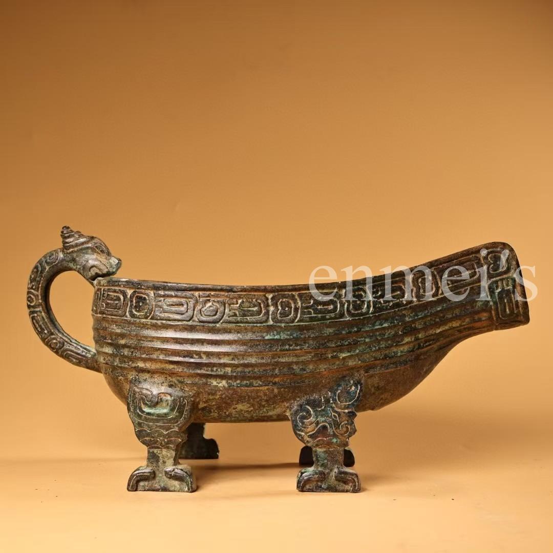 中国古美術・旧蔵青銅酒具・純銅密彫・純手作り・高浮彫・置物・酒器・茶道具