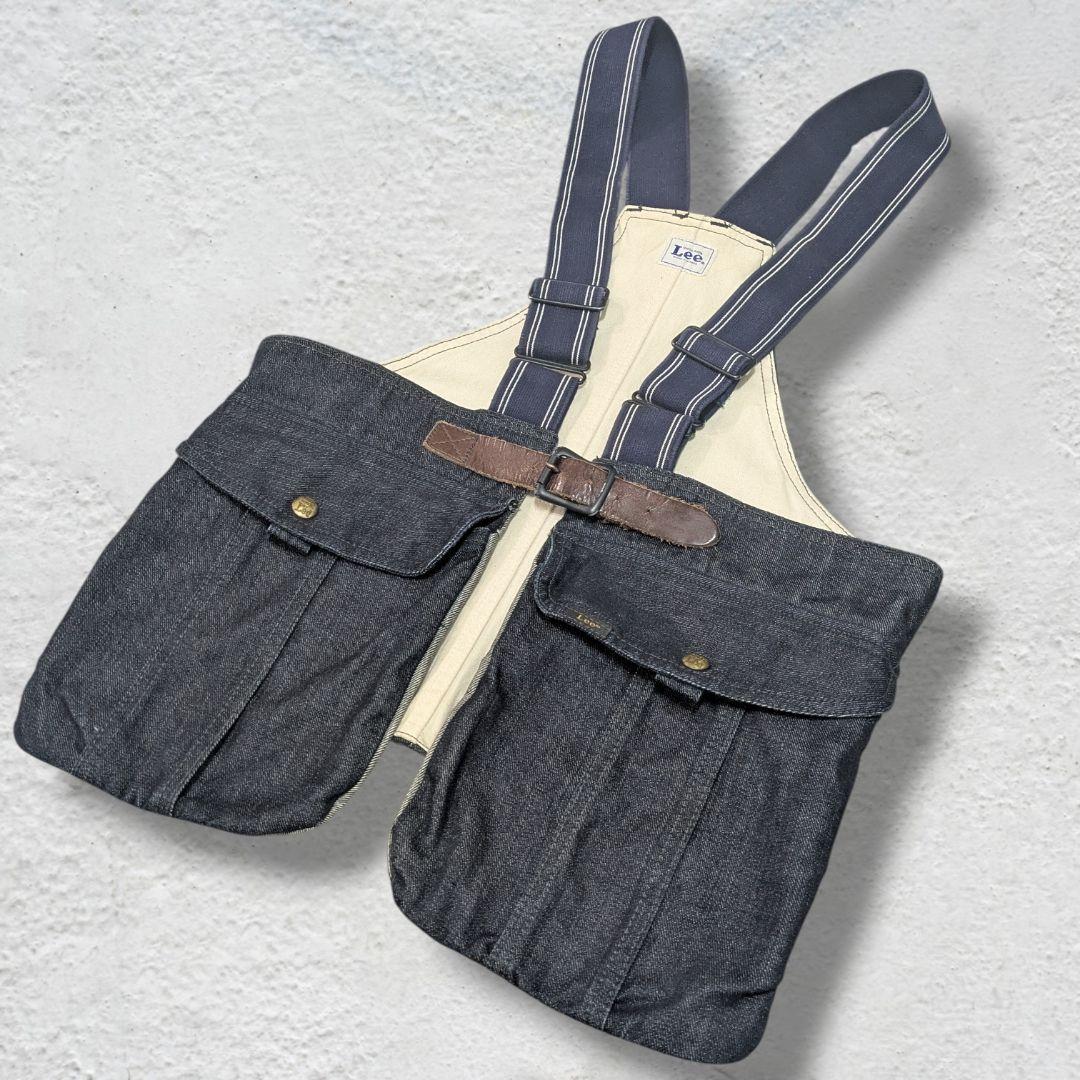 【レア美品】LEE デニム フィッシング タックルベスト 本革ベルト仕様