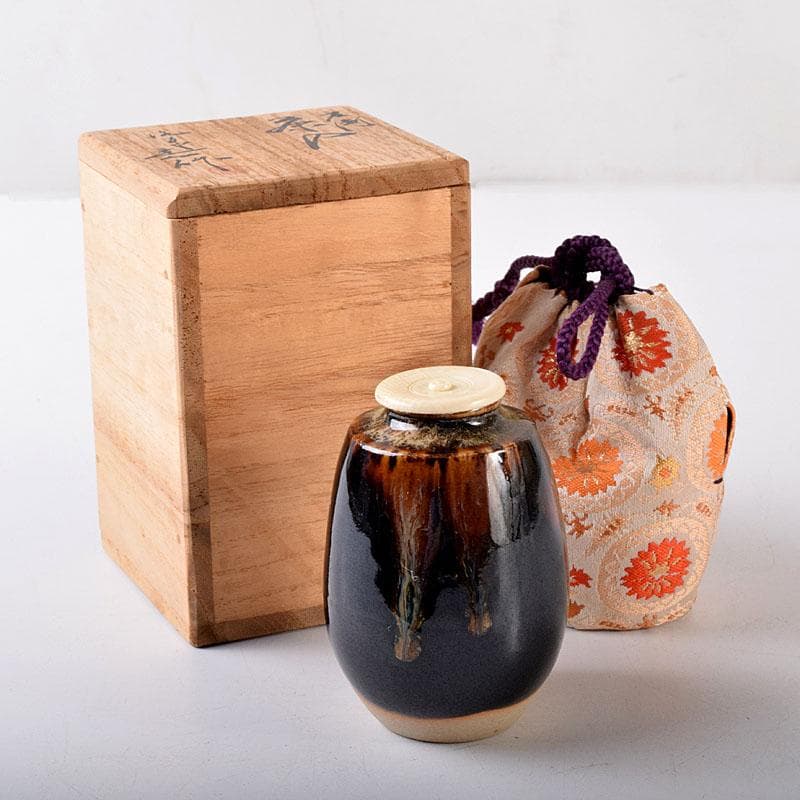 茶道具　京焼　桶谷定一作　肩衝茶入　仕覆付　共箱　V　7350