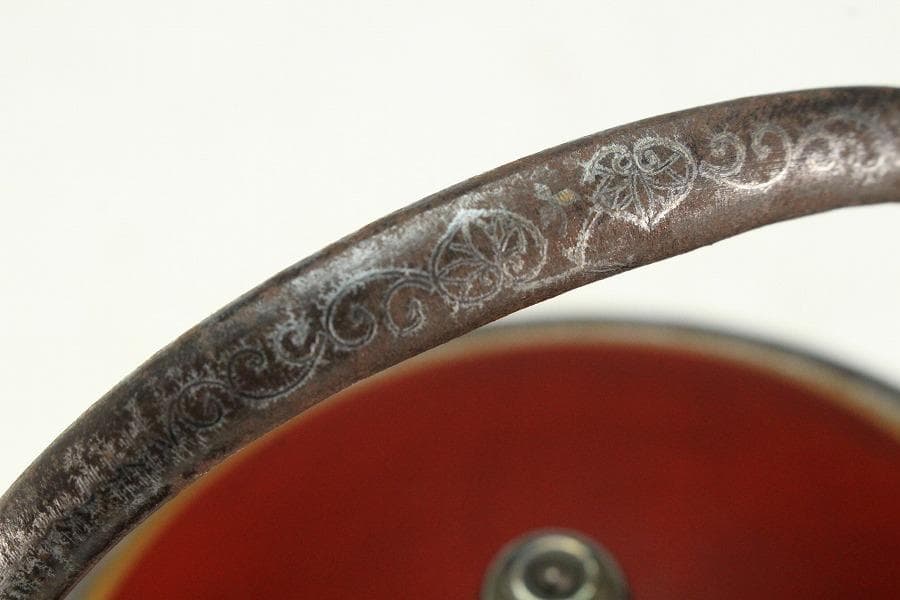 古鉄 持ち手 唐草 銀象嵌 瓶 注器 鉄瓶 銀摘 金縁朱塗蓋(K-XA812)