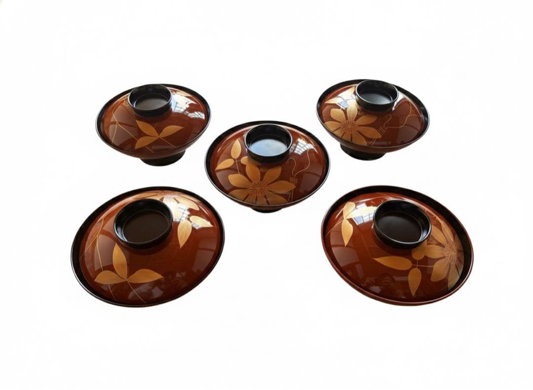 【極美品】天然木 本漆 煮物椀 5客セット 蒔絵 溜塗